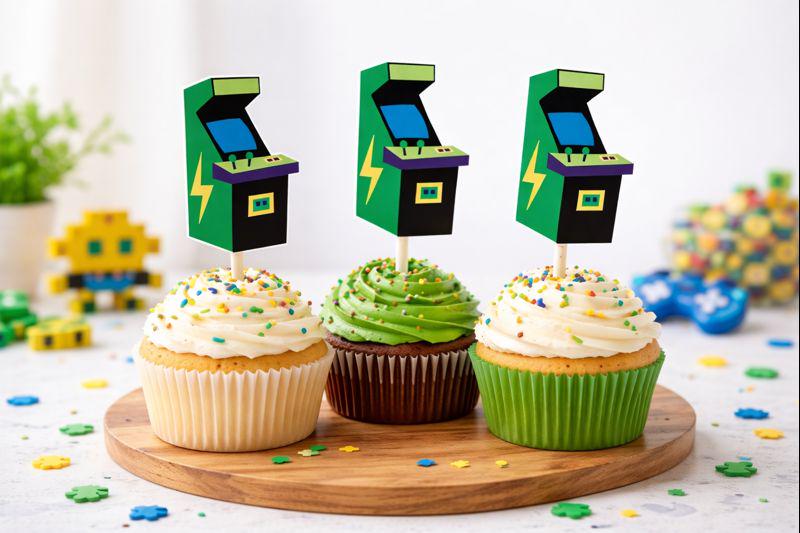 Arcade Cupcake Toppers, Arcade Game Cupcake Toppers, Video Game Cupcake Toppers - Gaming Cupcake Toppers, 80's cupcake toppers