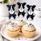 Puppy Party Cupcake Toppers - Dog Cupcake Toppers - Border Collies Cupcake Toppers