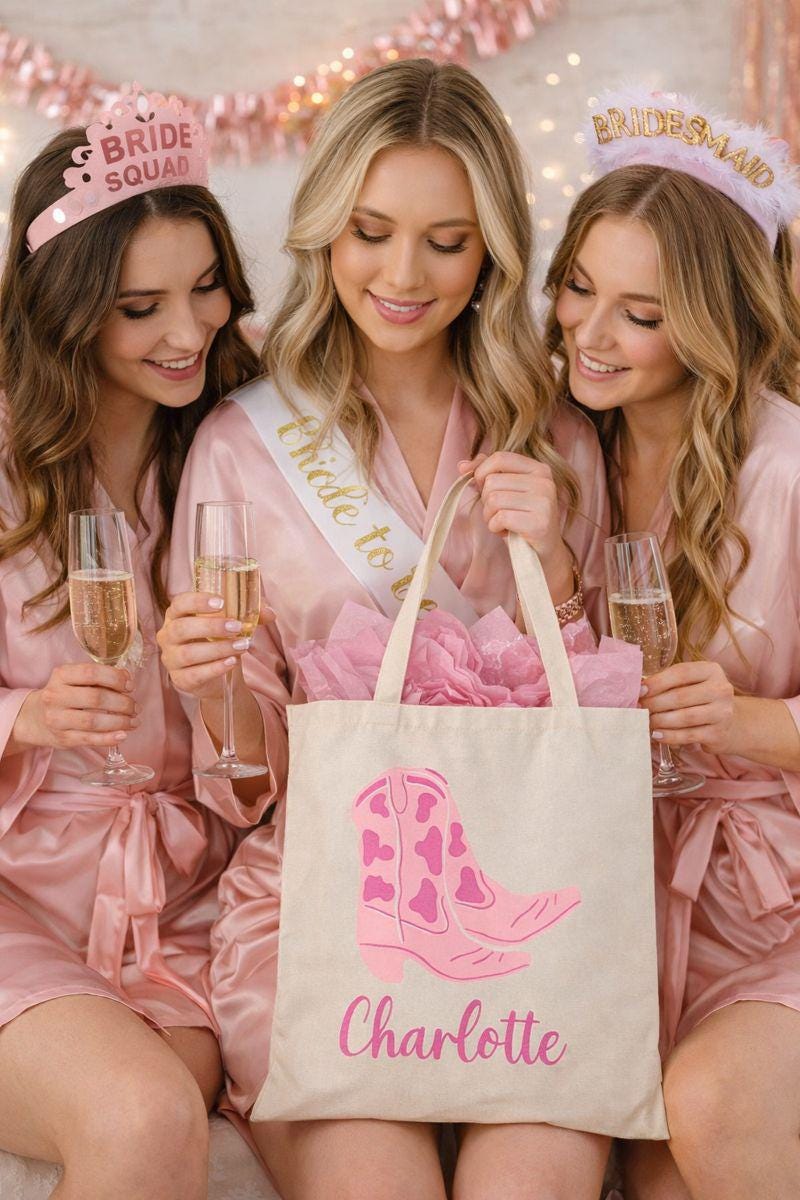 Personalized Name Tote, Bridesmaid Tote, Bridesmaids Totes, Cowgirl Bachelorette Gifts, Cowgirl Bachelorette Tote Bags, Bridesmaid Gift Tote
