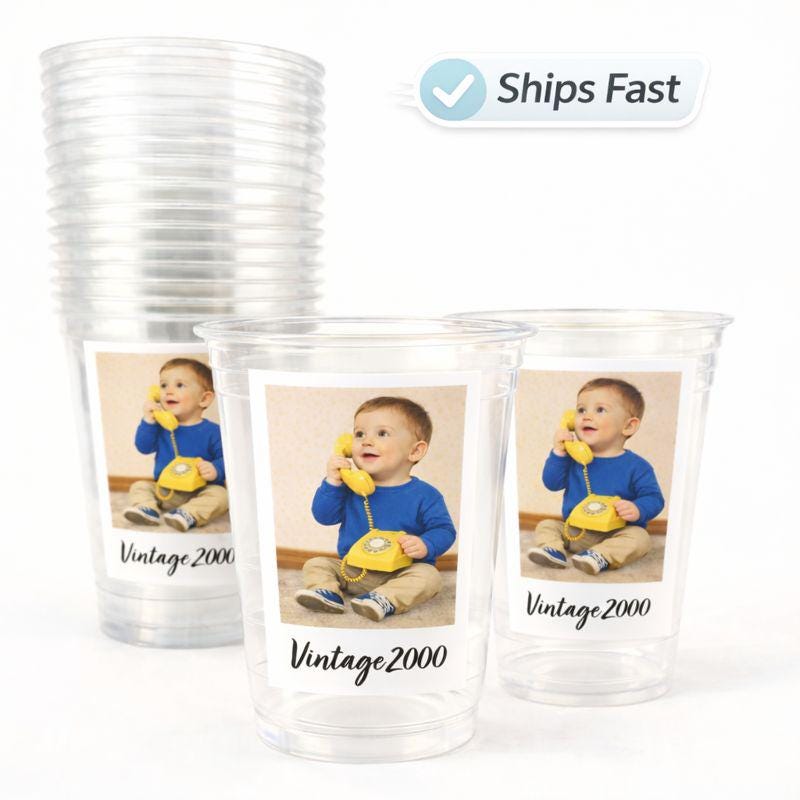 Ships Fast Personalized Photo Cups – 16oz Custom Party Cups, Vintage Est Year Picture Cups, Birthday Parties Favors Decorations Supplies