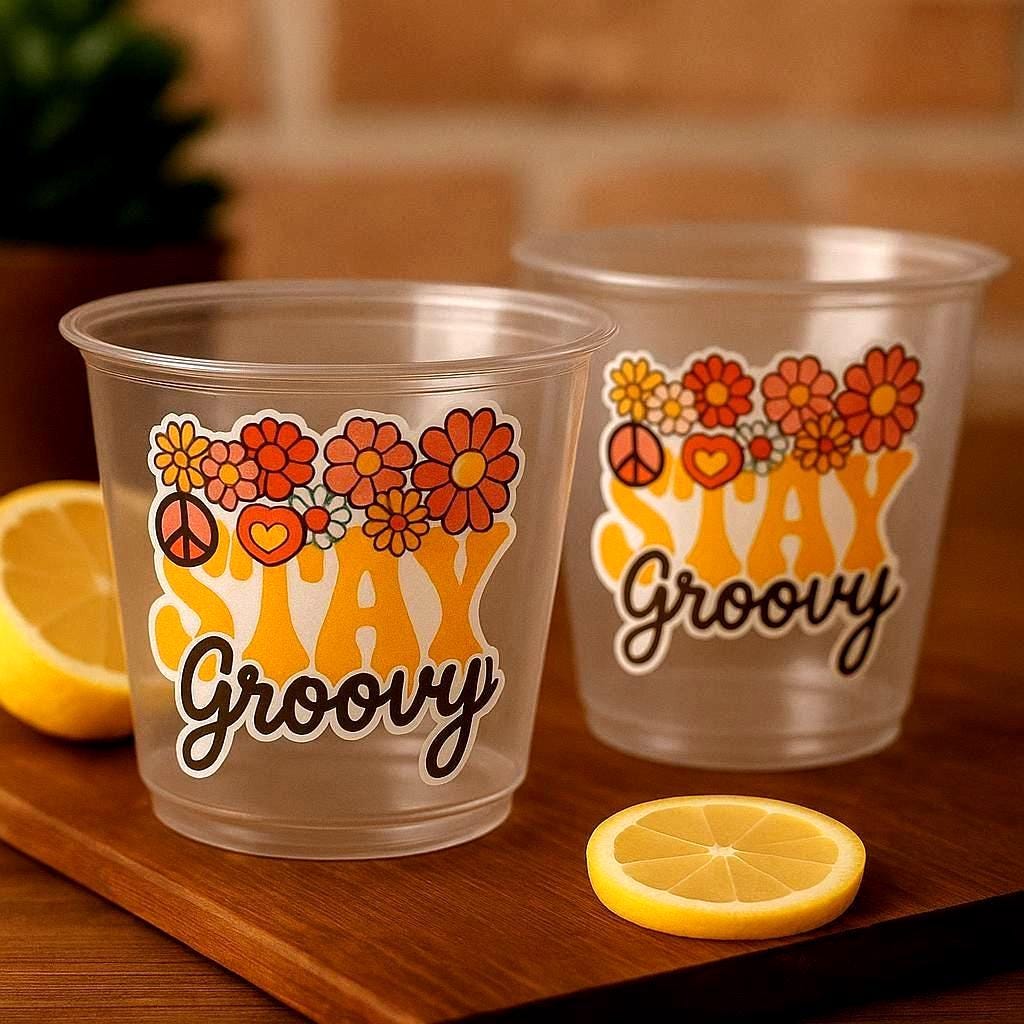 70S PARTY CUPS -70's Birthday Cups 70's Party Cups 70s Decorations 70's Birthday Party 70s Birthday Party Decorations Hippy Two Groovy Cups