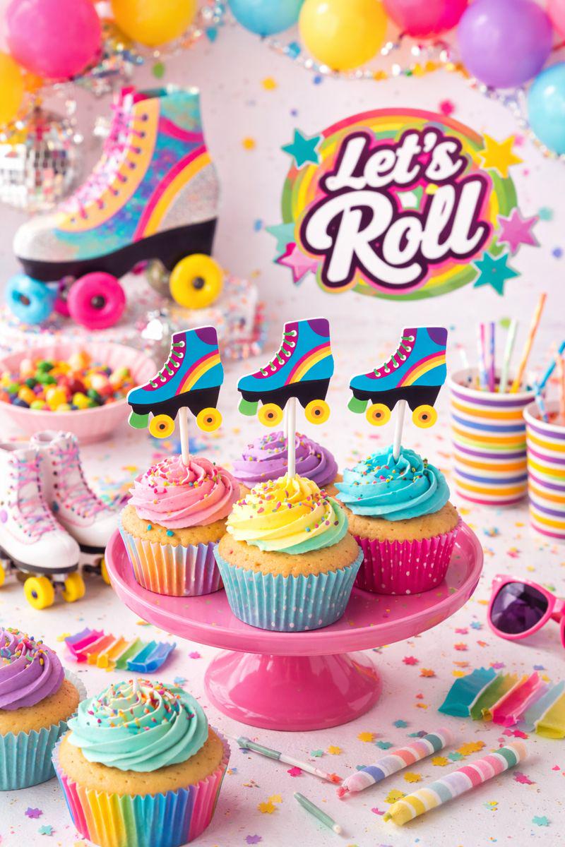 Roller Skate Cupcake Toppers - 80's party, 80's birthday party, Colorful Roller Skate Cupcake Toppers