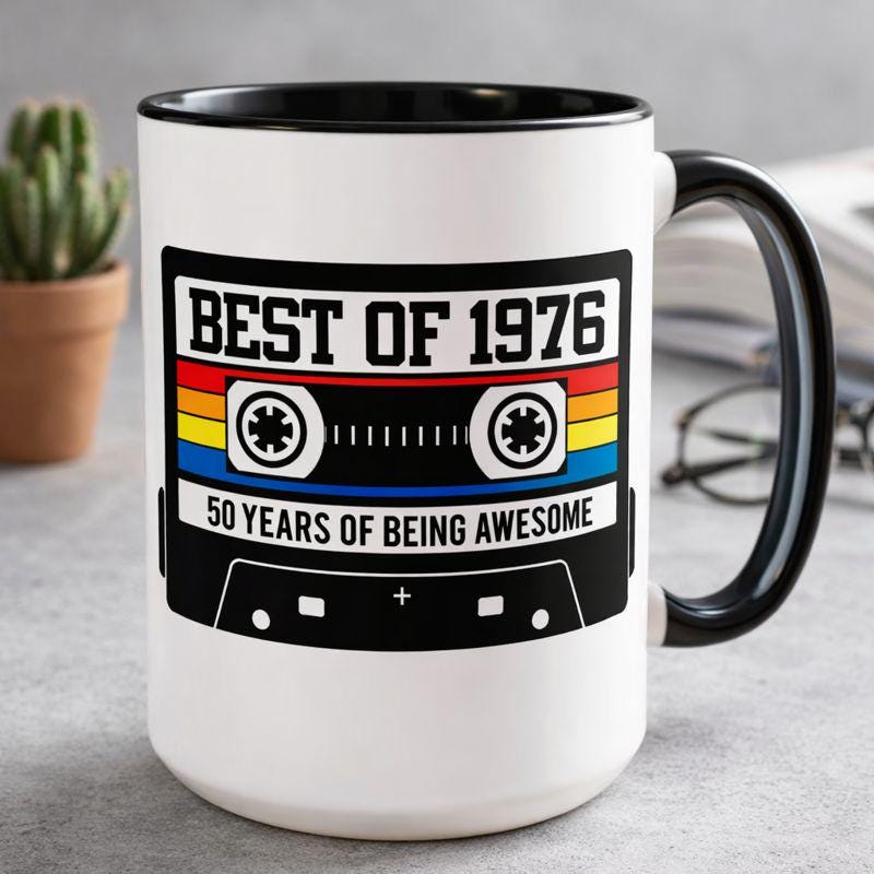 50th BIRTHDAY MUG 50th Party Decorations 50th Party Favors 50th Birthday Gift Cassette Tape Mug Best of 1976 Birthday Vintage 1976, Gifts