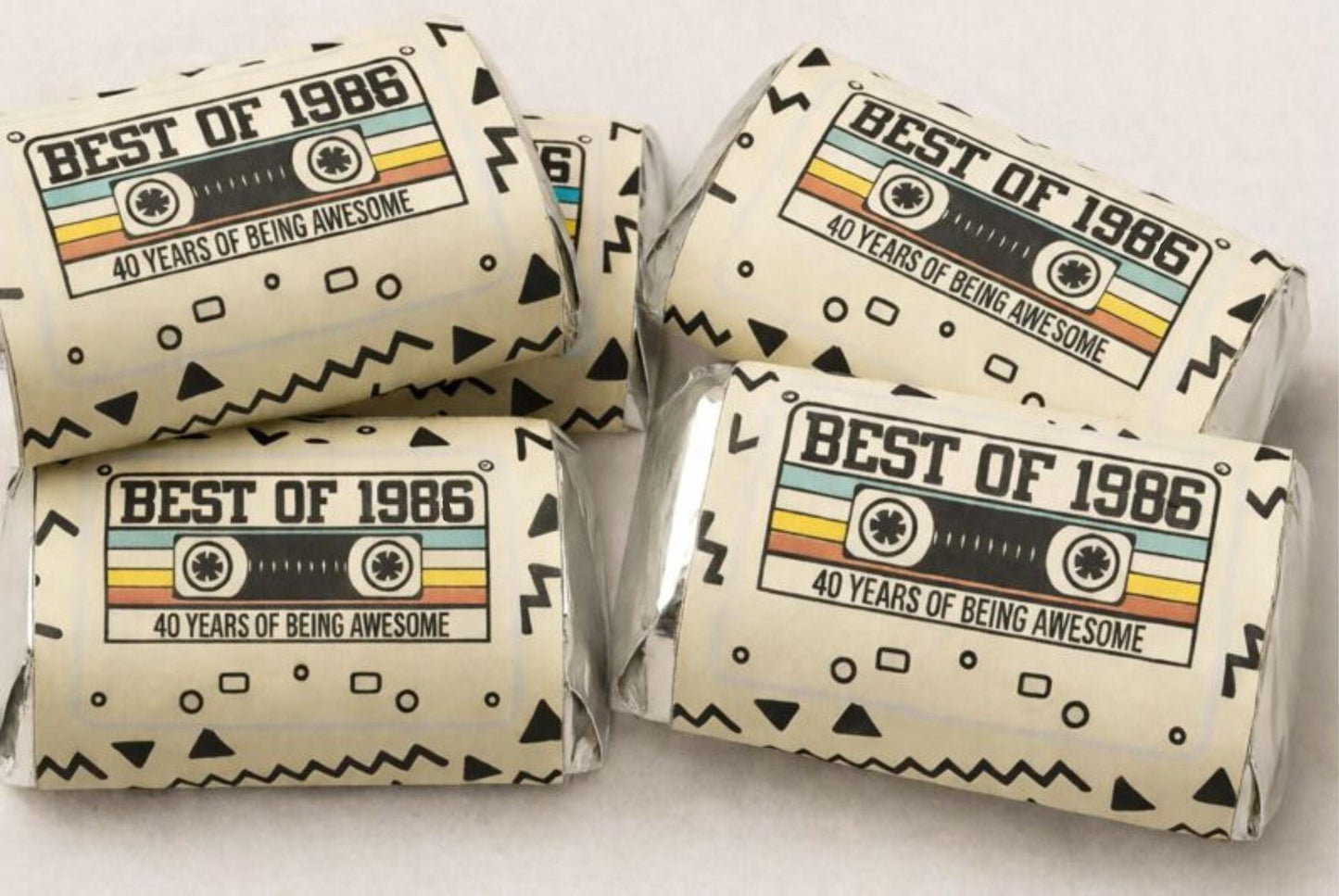 30 - Tan 40th Birthday Cassette Tape Stickers 40th Birthday Stickers or Mini Candy Bar Wrapper Vintage 40th Birthday Best of 1986 Birthday