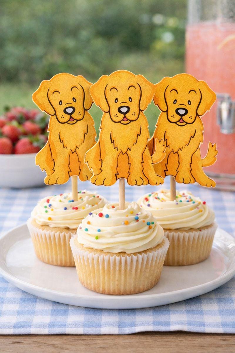 Golden Retriever Cupcake Toppers, Dog Party, Puppy Party Cupcake Toppers, Dog Cupcake Toppers, Dog Birthday Decorations, Dog Cake Toppers