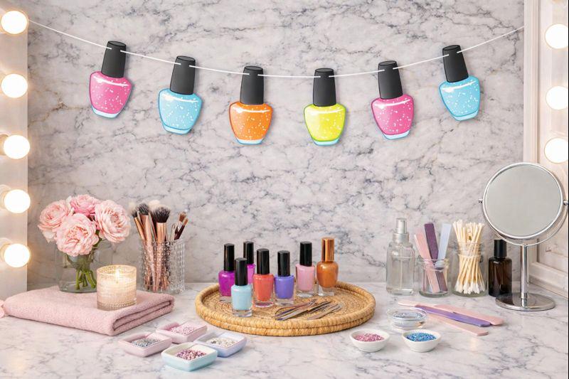 Nail Polish Banner, Nail Polish Garland, Spa Party Banner, Spa Party Garland, Spa Party Decorations, Photo Prop, Beauty Party Supplies Props