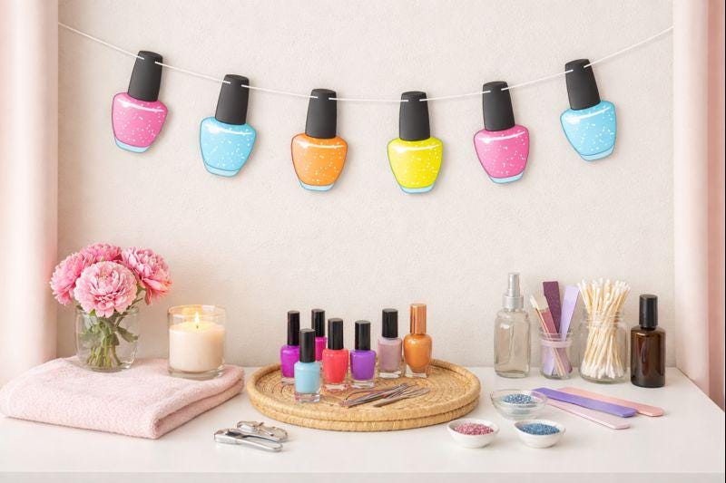 Nail Polish Banner, Nail Polish Garland, Spa Party Banner, Spa Party Garland, Spa Party Decorations, Photo Prop, Beauty Party Supplies Props