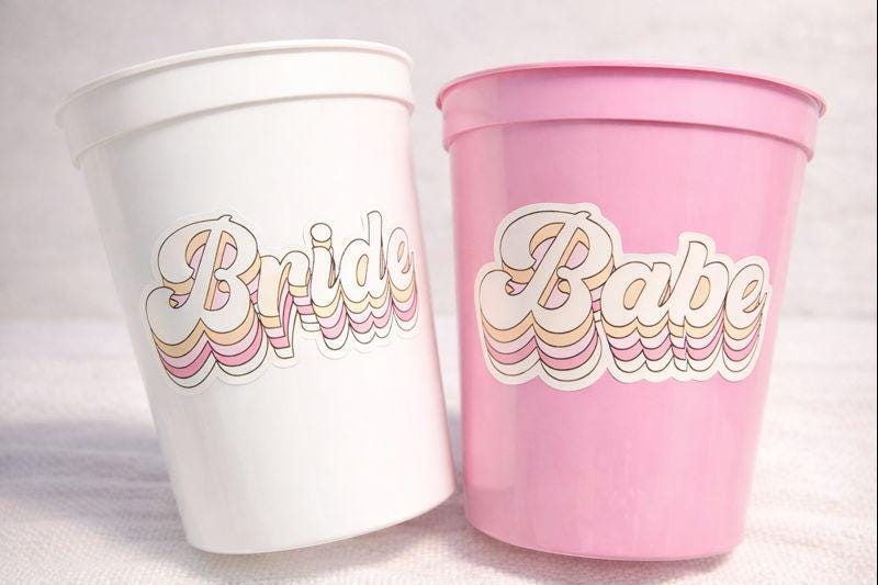 BRIDE AND BABE Party Cups - Bachelorette Party Cups Pink Bachelorette Cups Wedding Cups Bachelorette Party Favors Bride Babes Wedding Gifts