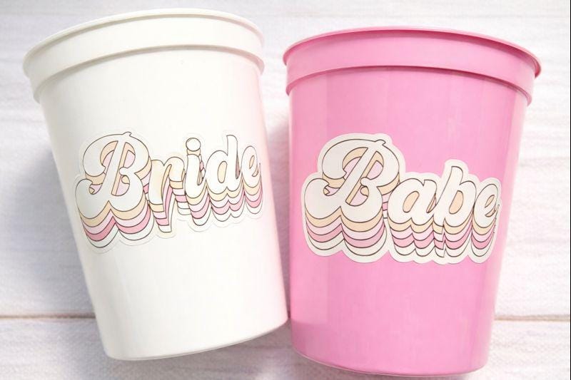 BRIDE AND BABE Party Cups - Bachelorette Party Cups Pink Bachelorette Cups Wedding Cups Bachelorette Party Favors Bride Babes Wedding Gifts