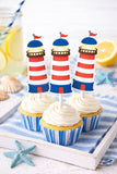 Lighthouse Cupcake Toppers | Nautical Birthday Party Decorations | Beach & Coastal Party Cupcake Picks | Beach Party Decorations | Coastal