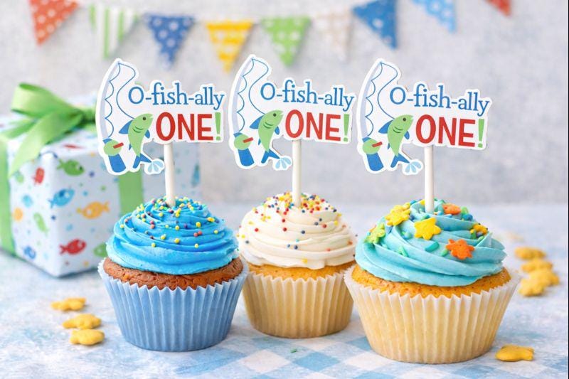 Fishing Cupcake Toppers, O Fishally One Cupcake Topper Gone Fishing Cupcake Picks Fishing Birthday Party, Fishing 1st Cake Topper Decoration