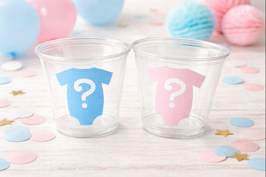 GENDER REVEAL PARTY Cups - Pink and Blue One piece Cups Gender Reveal Baby Shower Gender Reveal Decorations Gender Reveal Cup Baby One piece