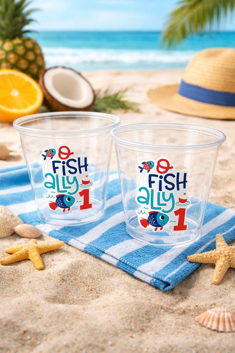 FISHING PARTY CUPS O-Fish-Ally Fishing Birthday Fishing First Birthday Party Gone Fishing Party The Big One Decorations Fish Bait Cups