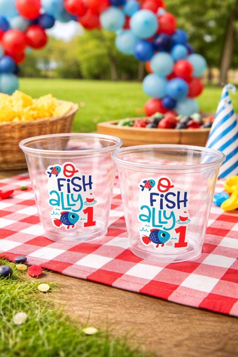 FISHING PARTY CUPS O-Fish-Ally Fishing Birthday Fishing First Birthday Party Gone Fishing Party The Big One Decorations Fish Bait Cups