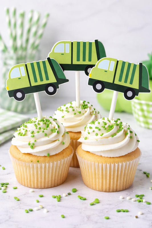 Garbage Truck Cupcake Toppers, Garbage Truck Birthday Party Decorations, Trash Day Party Supplies, Recyling truck Party, Garbage Day Party