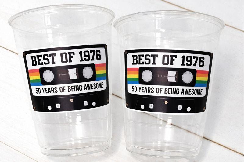 50th PARTY CUPS 50th Birthday Decoration 50th Party Favors 50th Party 50th Birthday Cassette Tape Party Best of 1975 Birthday Vintage 1975