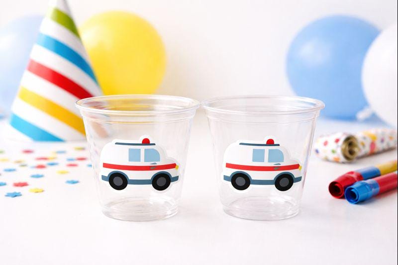 AMBULANCE PARTY CUPS - Emergency Vehicles Birthday Party Decorations Ambulance Birthday Party Party Cups Ambulance Party Favors Party Favors