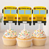 School Bus Cupcake Toppers, School Birthday Decorations, School Party Decorations, School Bus Birthday, School Bus Cake Toppers, Bus Picks