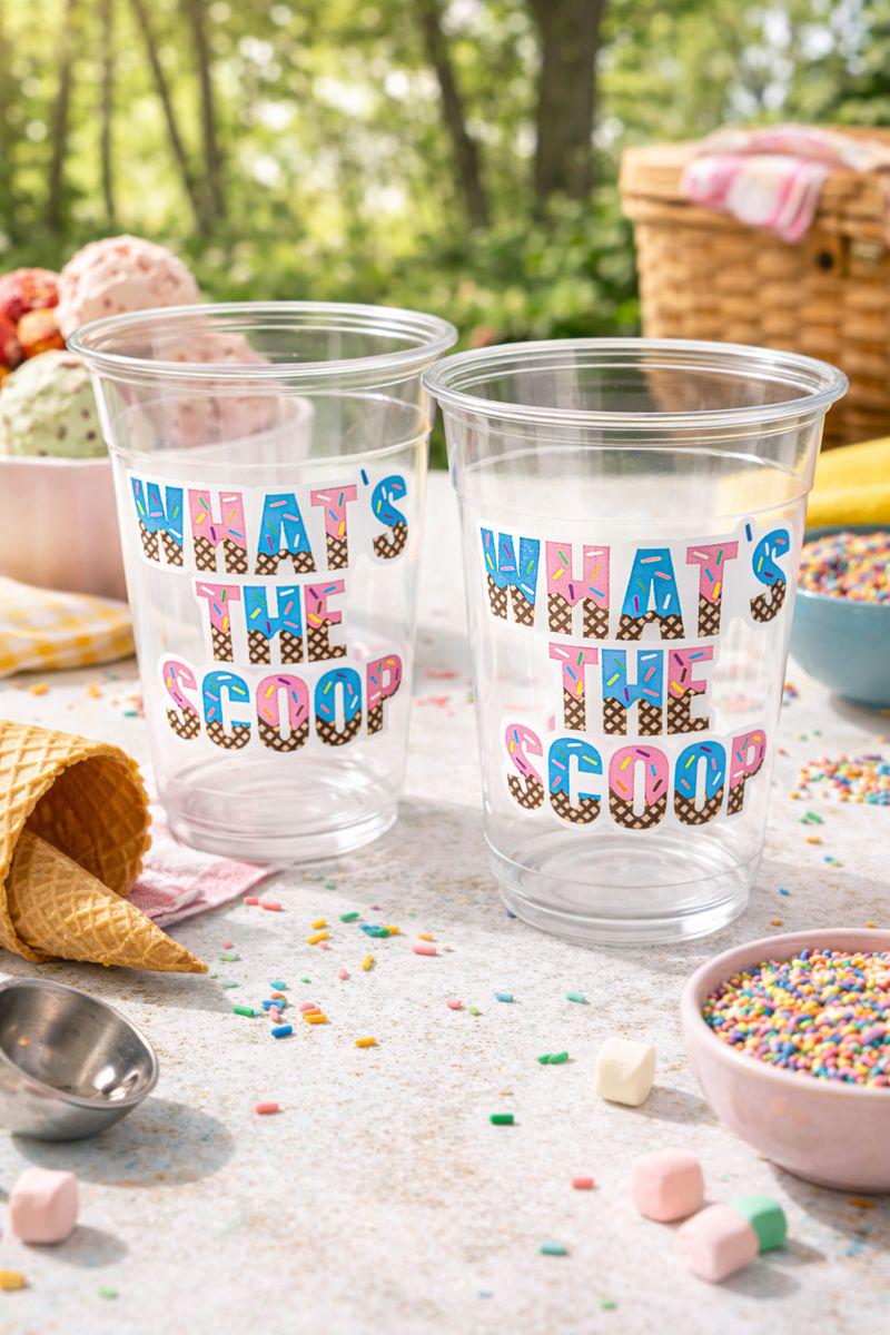 WHAT'S THE SCOOP Ice Cream Cups Ice Cream Gender Reveal Party Ice Cream Baby Shower Pink Blue Ice Cream Baby Shower Ice Cream Party Favors