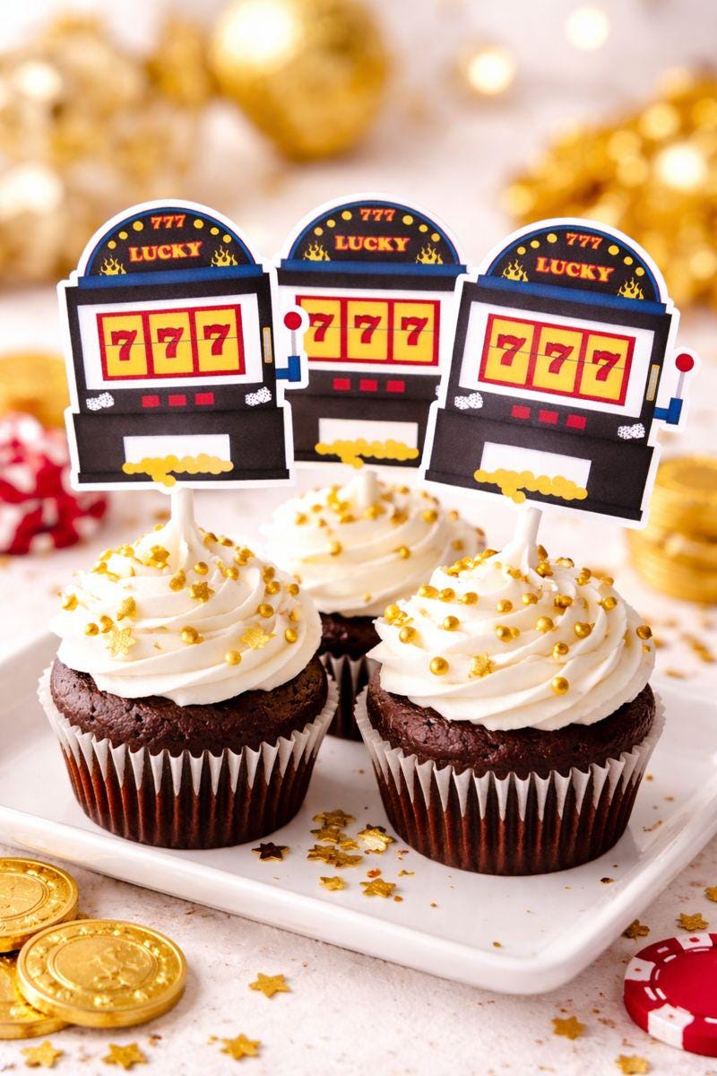 Casino Cupcake Toppers Casino Party Casino Night Casino Party Decorations Slot Machine Cupcake Toppers Slot Casino Birthday Slot Machine