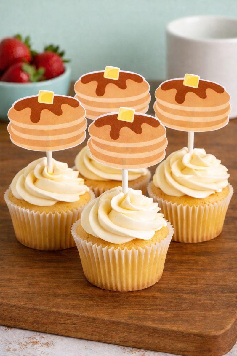 Pancake Cupcake Toppers, Pancakes and Pajamas Decorations, Pancake Cake Toppers, Pancake Party Supplies, Pancake Birthday Party, Sleepover