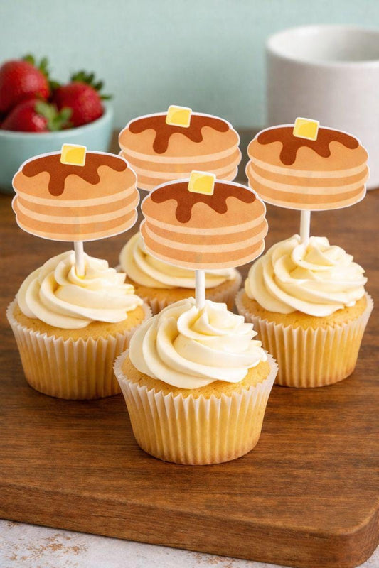 Pancake Cupcake Toppers, Pancakes and Pajamas Decorations, Pancake Cake Toppers, Pancake Party Supplies, Pancake Birthday Party, Sleepover