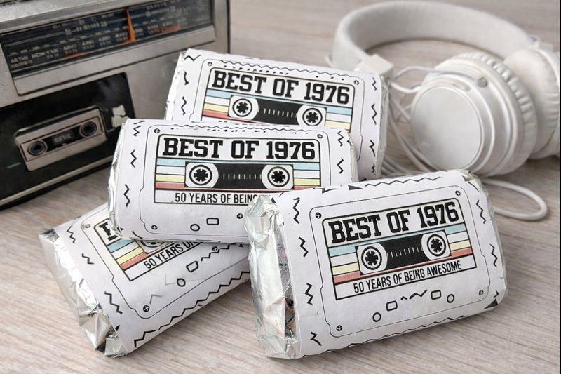 30 - 50th Birthday Cassette Tape Stickers 50th Birthday Stickers For Mini Candy Bar Wrapper Vintage 50th Birthday Best of 1973 Birthday
