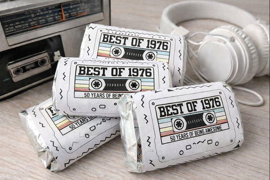 30 - 50th Birthday Cassette Tape Stickers 50th Birthday Stickers For Mini Candy Bar Wrapper Vintage 50th Birthday Best of 1973 Birthday
