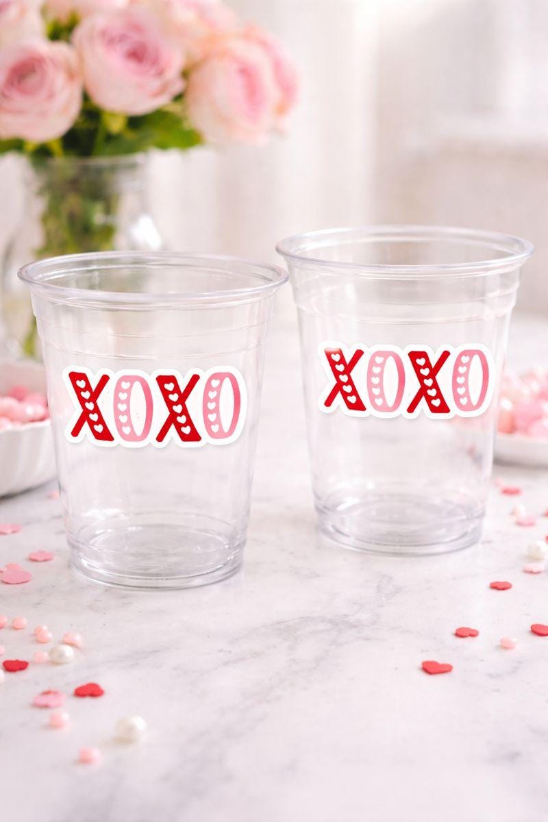 VALENTINE'S DAY CUPS - Valentine Party Cups Valentines Gifts Valentines Day Gifts Valentines Day Favor Cups Valentine's Day Cups XoXo Cups