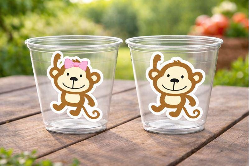 MONKEY PARTY CUPS - Monkey Birthday Cups, Monkey Party Cups Monkey Baby Shower Monkey Decorations Monkey Party Supplies Monkey Party Favors