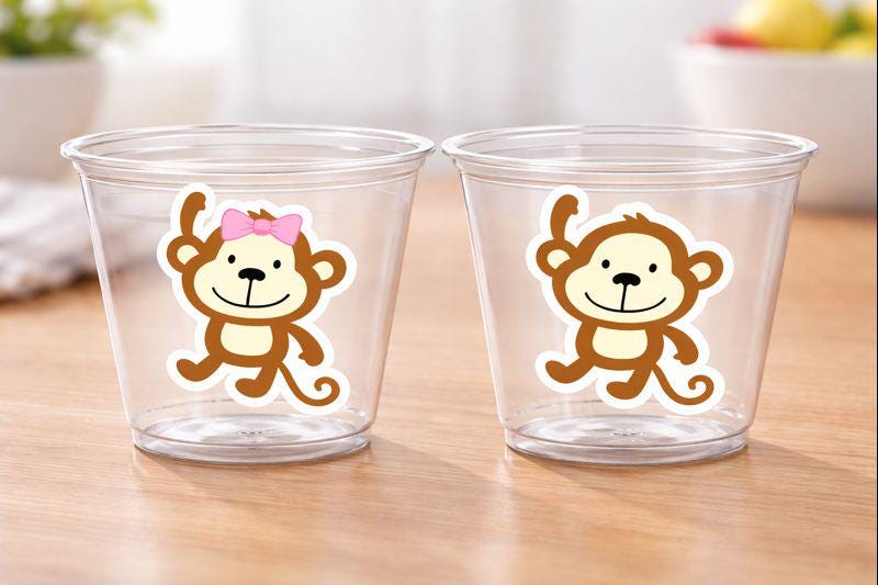 MONKEY PARTY CUPS - Monkey Birthday Cups, Monkey Party Cups Monkey Baby Shower Monkey Decorations Monkey Party Supplies Monkey Party Favors