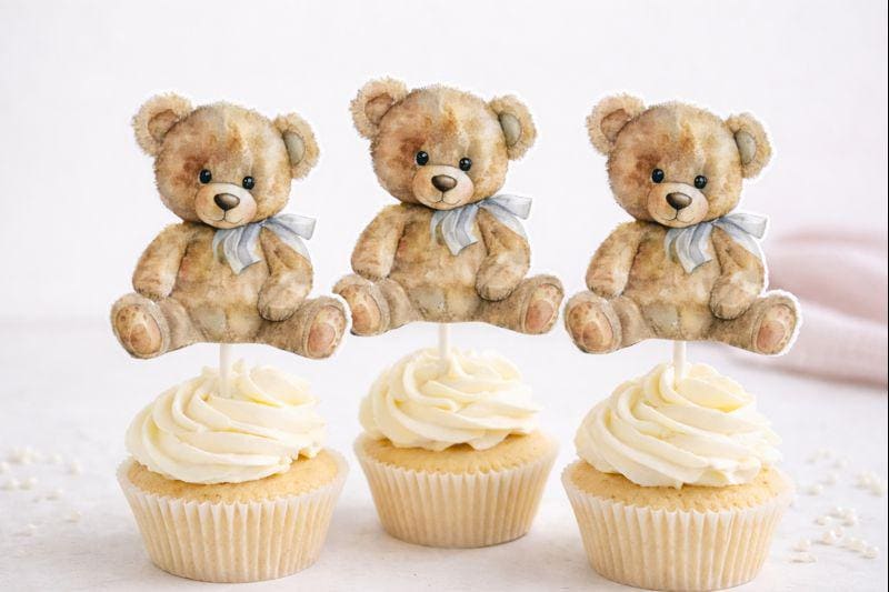 Teddy Bear Cupcake Toppers Teddy Bear Baby Shower Cupcake Toppers Teddy Bear Cake Toppers Teddy Bear Birthday Decorations Teddy Bear Party