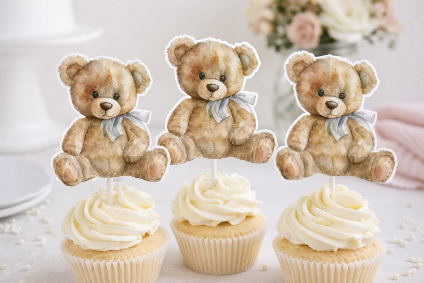 Teddy Bear Cupcake Toppers Teddy Bear Baby Shower Cupcake Toppers Teddy Bear Cake Toppers Teddy Bear Birthday Decorations Teddy Bear Party