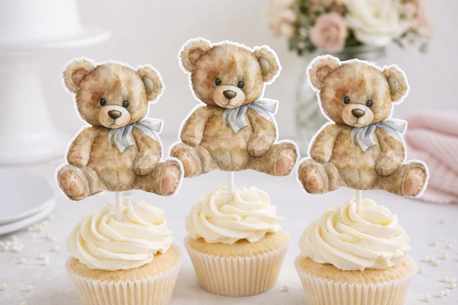 Teddy Bear Cupcake Toppers Teddy Bear Baby Shower Cupcake Toppers Teddy Bear Cake Toppers Teddy Bear Birthday Decorations Teddy Bear Party