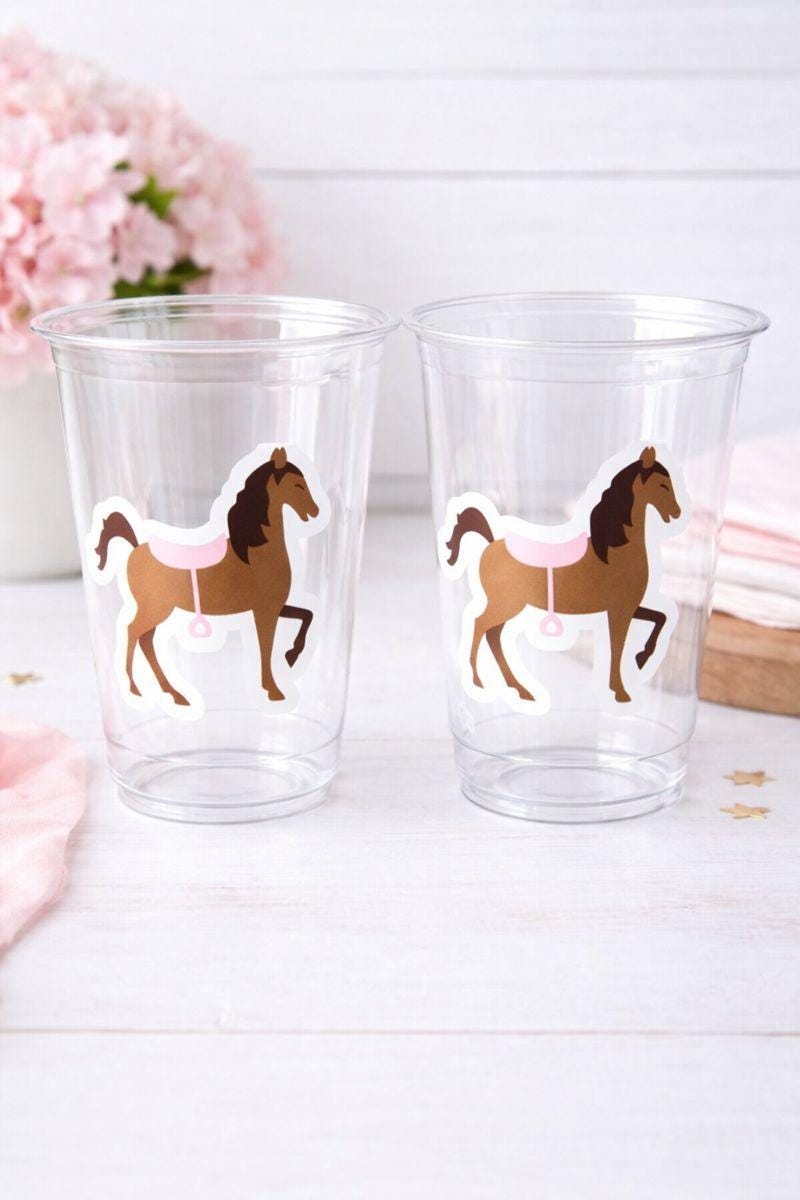 HORSE PARTY CUPS Horse Cups Horse Party Decorations Horse Baby Shower Horse Party Favors Derby Cowgirl Baby Shower Equestrian Party Cups
