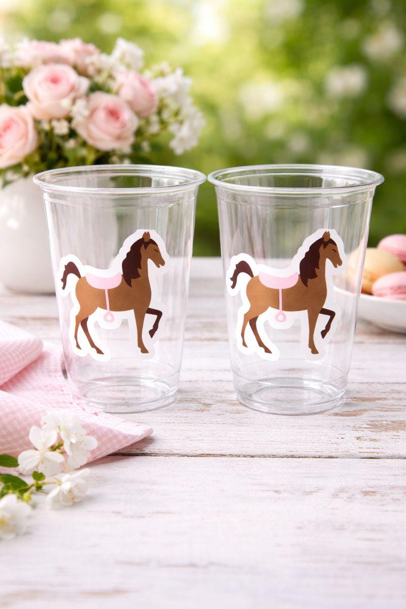 HORSE PARTY CUPS Horse Cups Horse Party Decorations Horse Baby Shower Horse Party Favors Derby Cowgirl Baby Shower Equestrian Party Cups