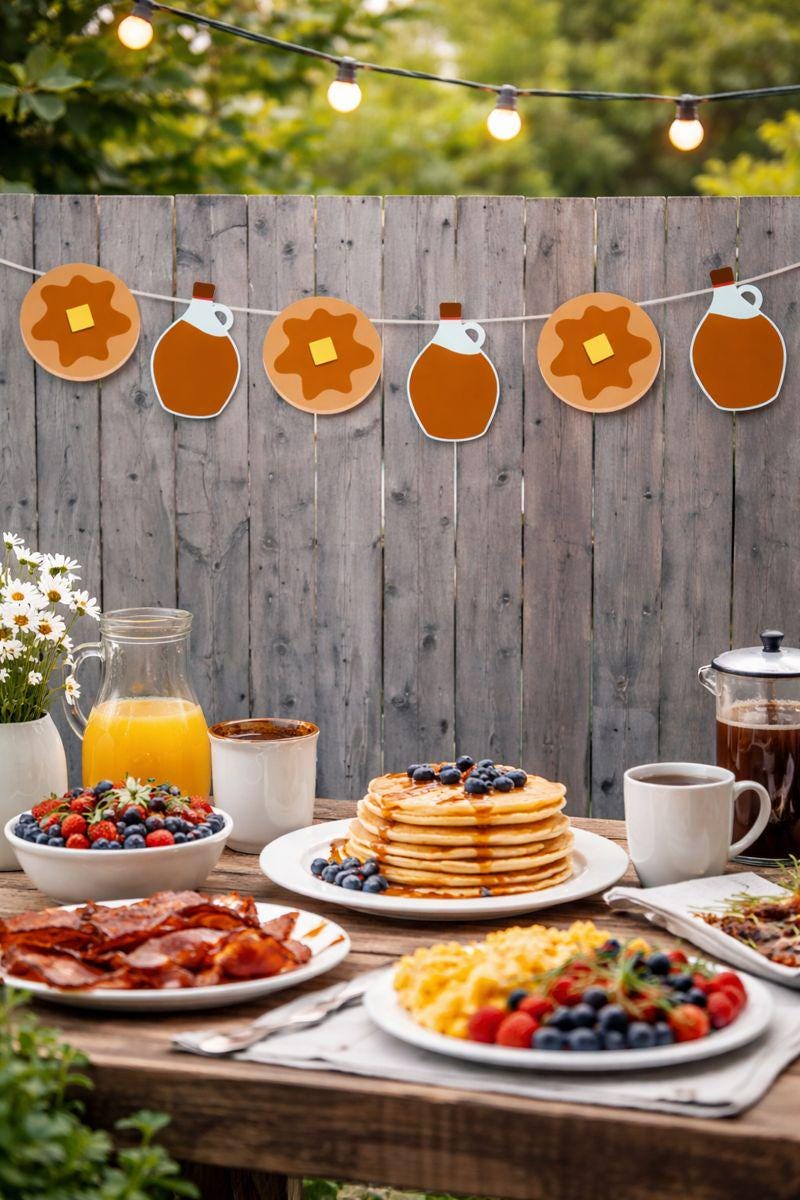 Pancake and Syrup Garland, Pancake Garland, Pancake Banner, Pancakes and Pajamas, Slumber Party, Pancake Photo Prop, Pancake Decorations