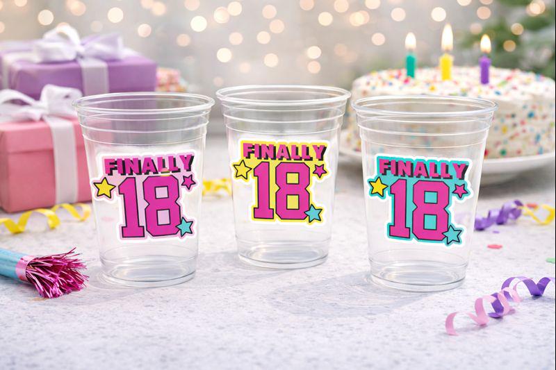 18th Birthday PARTY CUPS -Finally 18 Cups 18th Birthday Party 18th Birthday Favors 18th Party 18th Party Decorations 2005 Birthday Party Cup