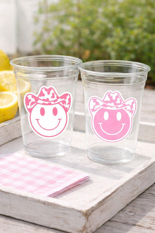 COWGIRL PARTY CUPS - Cowgirl Cups Cowgirl Party Decorations Cowgirl Bachelorette Cow Print Hat Happy Face Cups Cowgirl Rodeo Party Cups