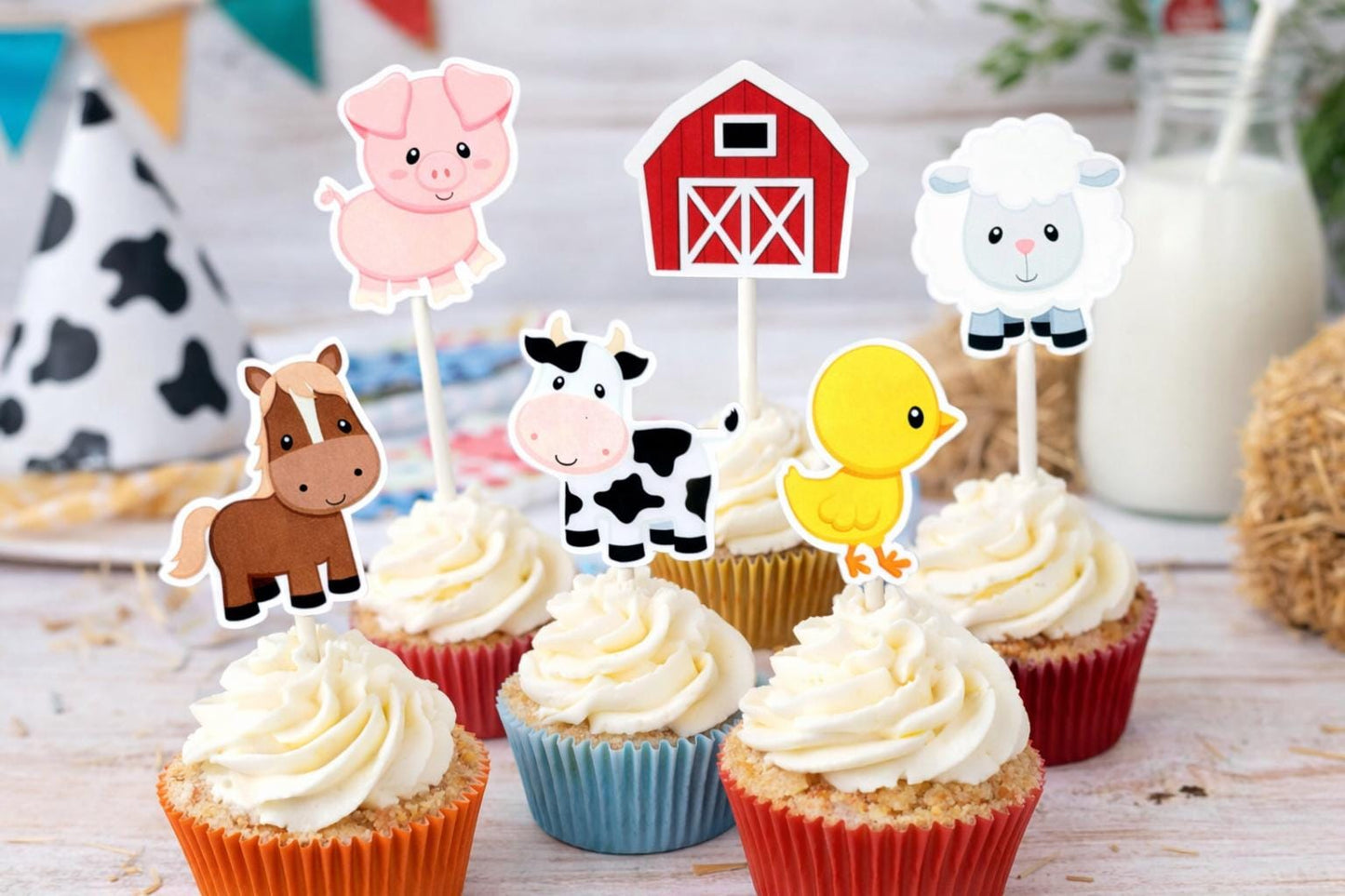 Farm Animal Cupcake Toppers, Farm Birthday Cupcake Toppers, Animal Cupcake Toppers