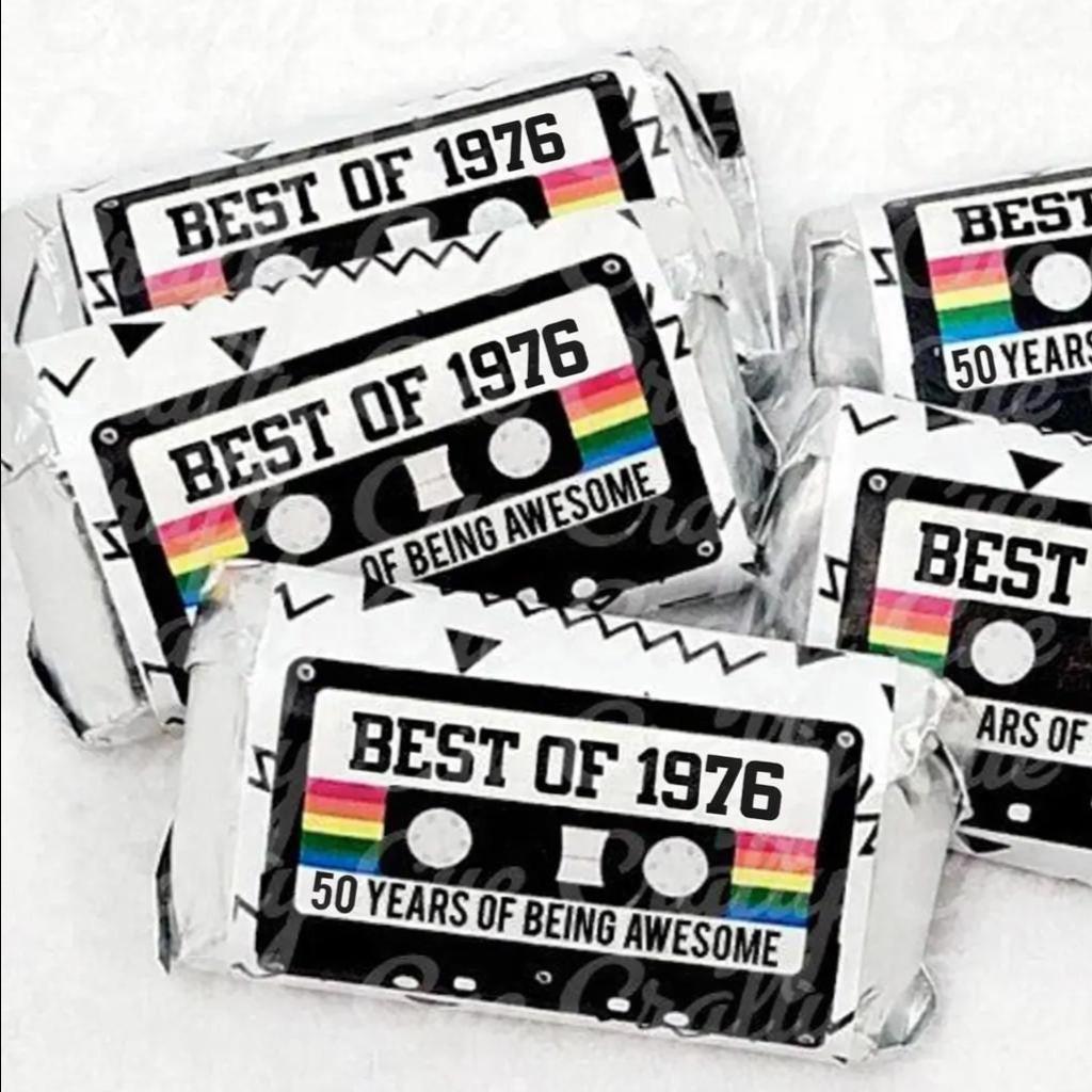 30 - 50th Birthday Cassette Tape Stickers 50th Birthday Stickers For Mini Candy Bar Wrapper Vintage 50th Birthday Best of 1976 Birthday