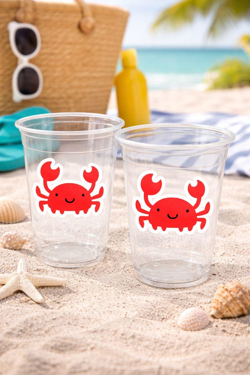 Crab Party Cups, Crab Treat Cups, Crab Birthday, Crab Party, Crab Party Favors, Under the Sea Party Cups