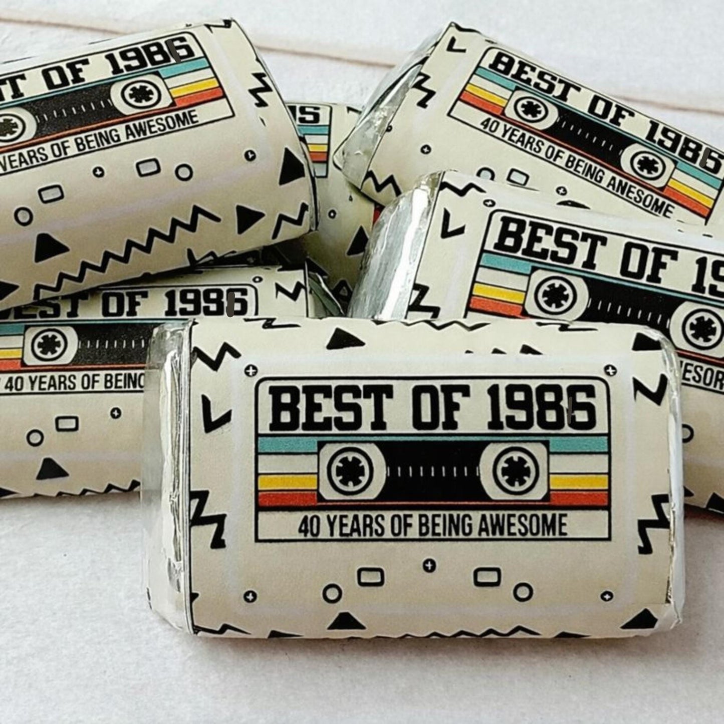 30 - Tan 40th Birthday Cassette Tape Stickers 40th Birthday Stickers or Mini Candy Bar Wrapper Vintage 40th Birthday Best of 1986 Birthday