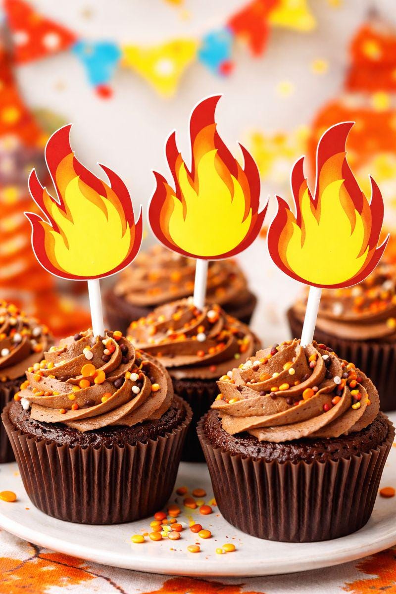 Fire Cupcake Toppers, Flame Cupcake Toppers, Firetruck Cupcake Toppers, Fireman Cupcake Toppers 71519520P