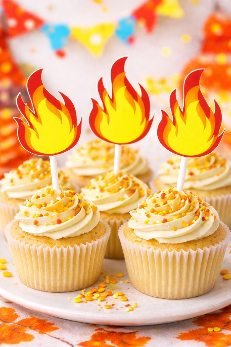 Fire Cupcake Toppers, Flame Cupcake Toppers, Firetruck Cupcake Toppers, Fireman Cupcake Toppers 71519520P