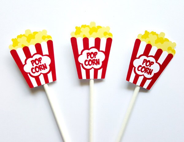 Movie Party Cupcake Toppers - Popcorn cupcake toppers - Movie Party Decorations