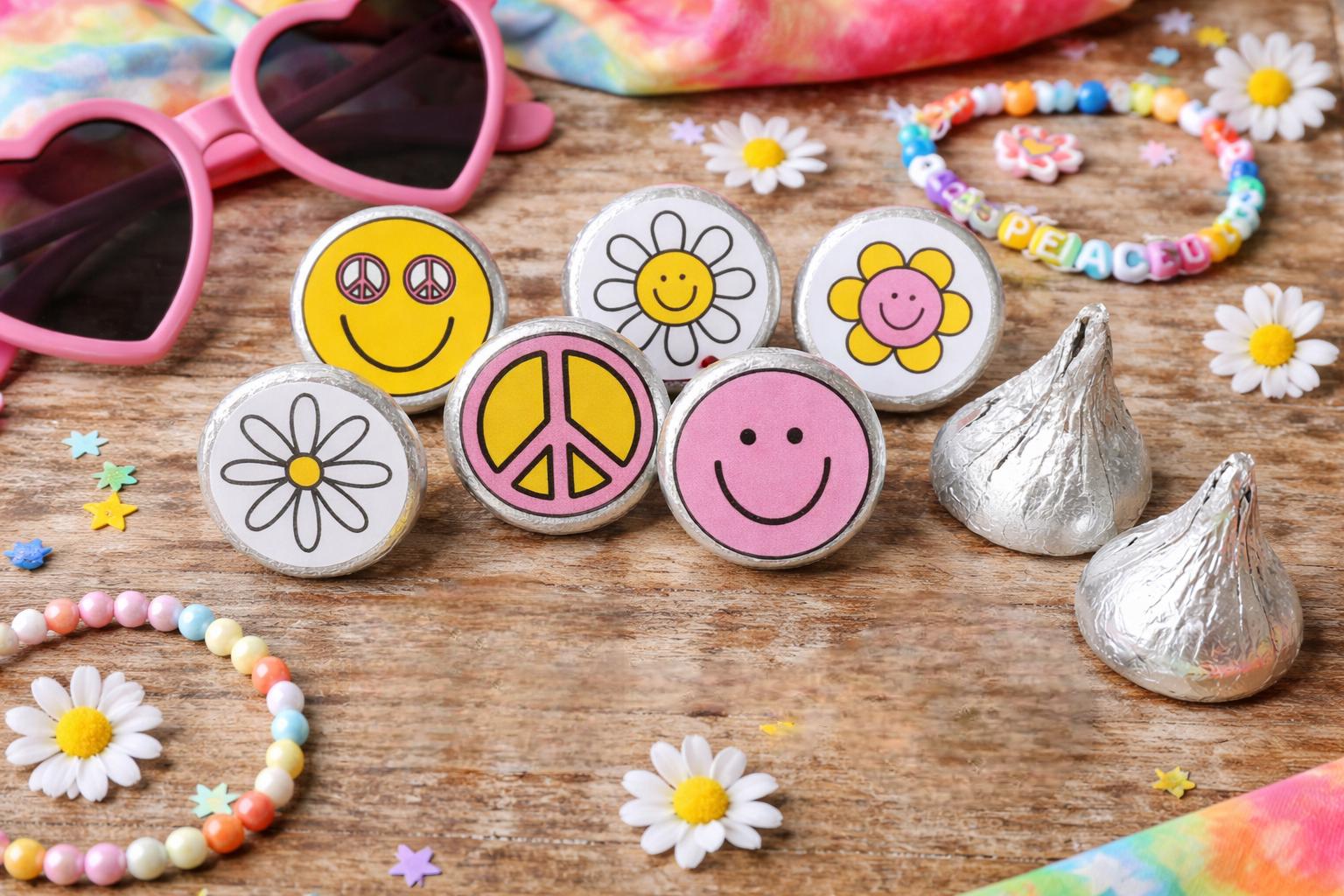 180 - 70s Party Stickers for Candy Two Groovy Birthday Party Stickers Groovy Party Favors 70s favors 70s Candy Wrappers 70's Birthday Party