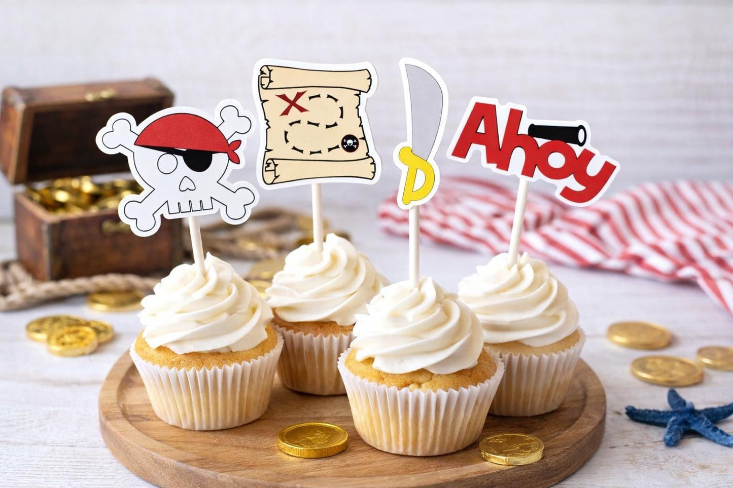 Pirate Party Cupcake Toppers Pirate Party Decorations Pirate Birthday Party Pirate Baby Shower Pirate Cake Toppers