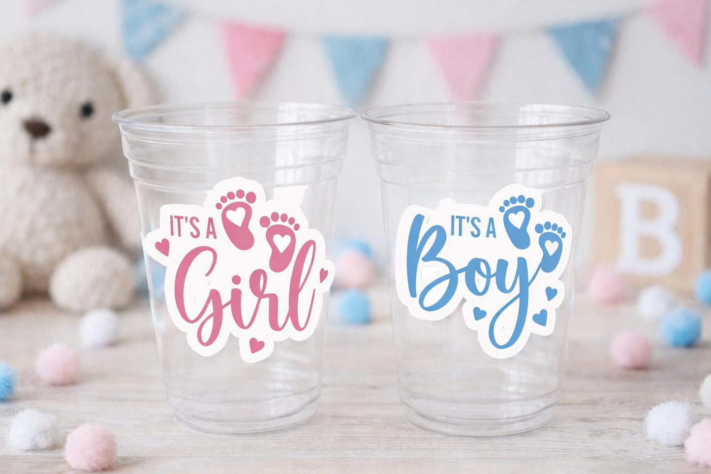 GENDER REVEAL Party Cups - It's a Boy It's a Girl Pink and Blue Party Cups Gender Reveal Party Favors Gender Reveal Decorations Baby Shower