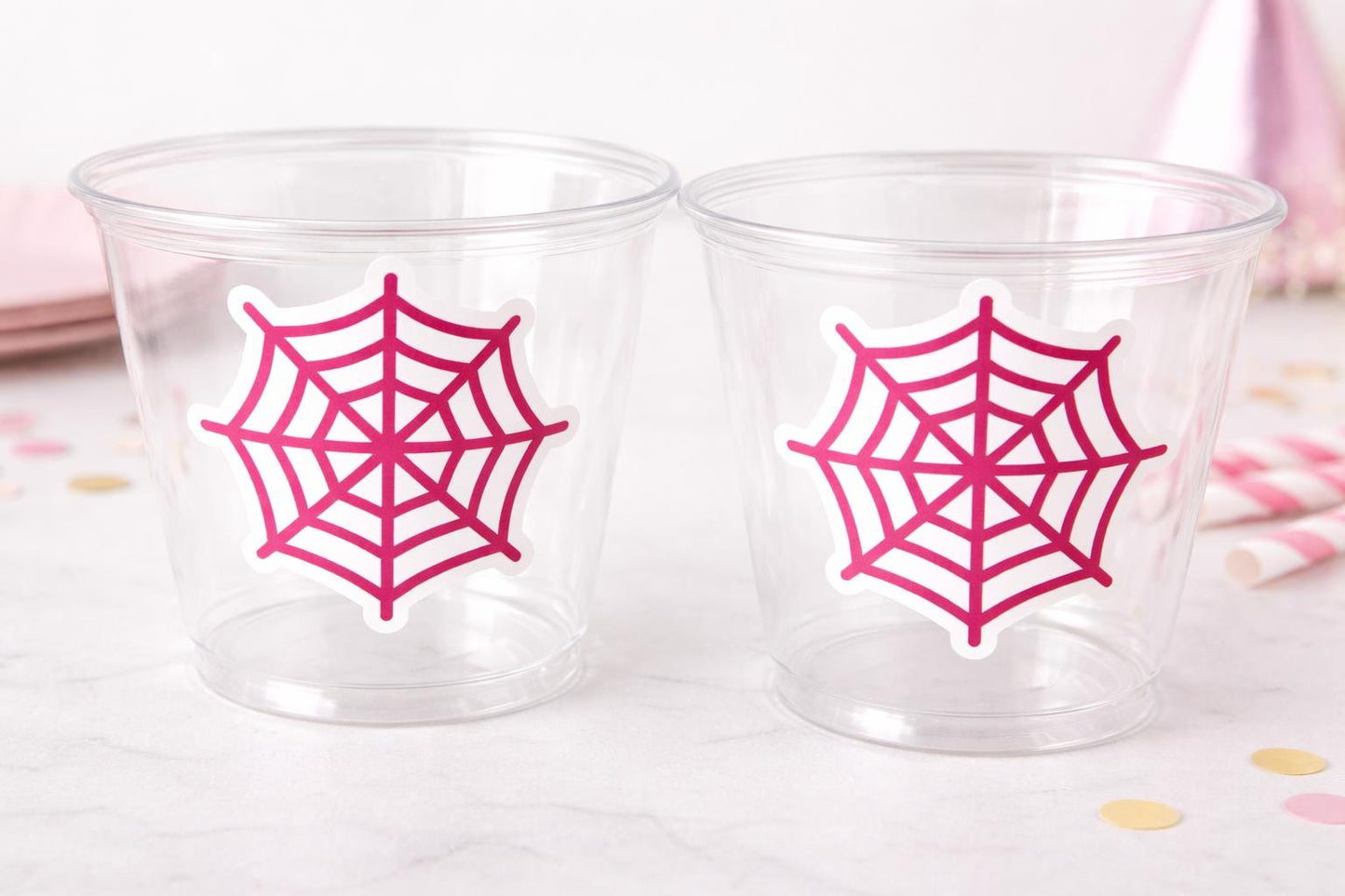 GIRL SPIDER PARTY Cups - Spider Web Cups Spider Cups Pink Spider Decorations Spider Birthday Spider Party Treat Cups Spider Web Party Cups